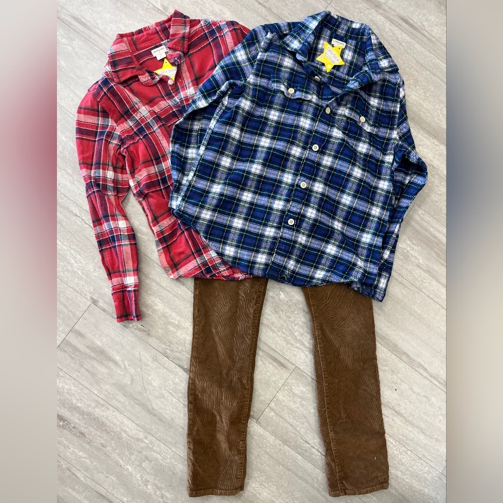 J CREW CUTS 3 PC Plaid Button-Up Shirts and Brown Corduroy Pants Set, SIZE 10